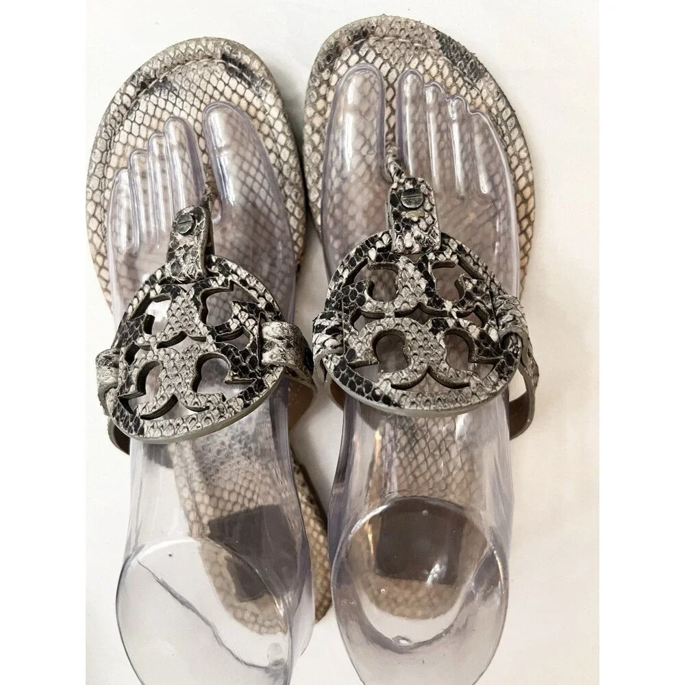 TORY BURCH Miller Thong Snakeskin Python Sandals $235 Size 8